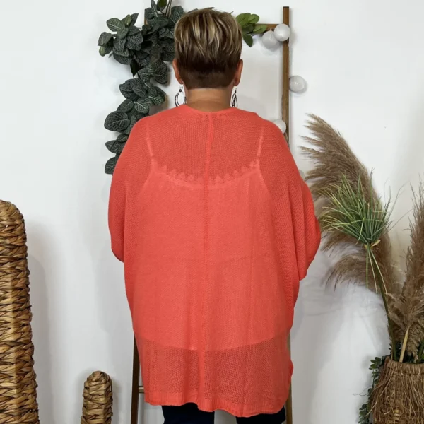 Z164- Gilet Maille Nid d abeille (Gt) - corail - taille-unique-grande-taille