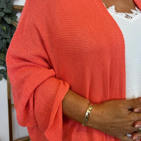 Z164- Gilet Maille Nid d abeille (Gt) - corail - taille-unique-grande-taille