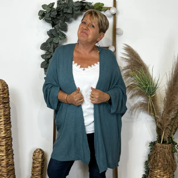 Z164- Gilet Maille Nid d abeille (Gt) - bleu-canard - taille-unique-grande-taille