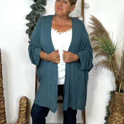 Z164- Gilet Maille Nid d abeille (Gt) - bleu-canard - taille-unique-grande-taille