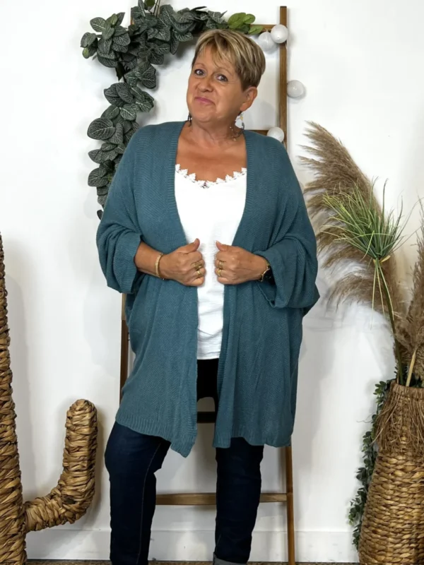 Z164- Gilet Maille Nid d abeille (Gt) - bleu-canard - taille-unique-grande-taille