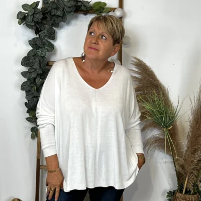 Z146. Pull leger Loose uni (Gt) - blanc - taille-unique-grande-taille