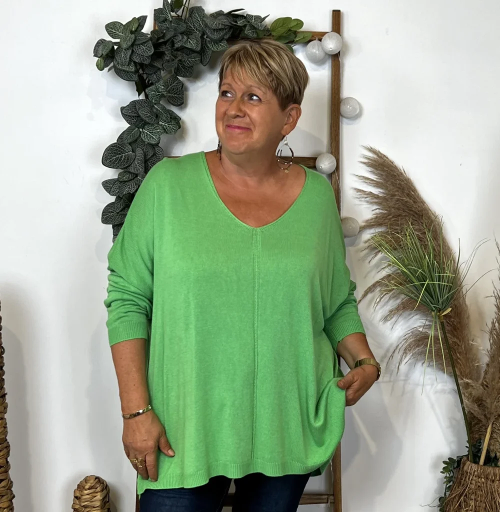 Z146. Pull leger Loose uni (Gt) - vert-anis - taille-unique-grande-taille