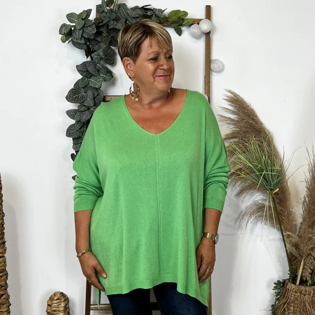 Z146. Pull leger Loose uni (Gt) - vert-anis - taille-unique-grande-taille