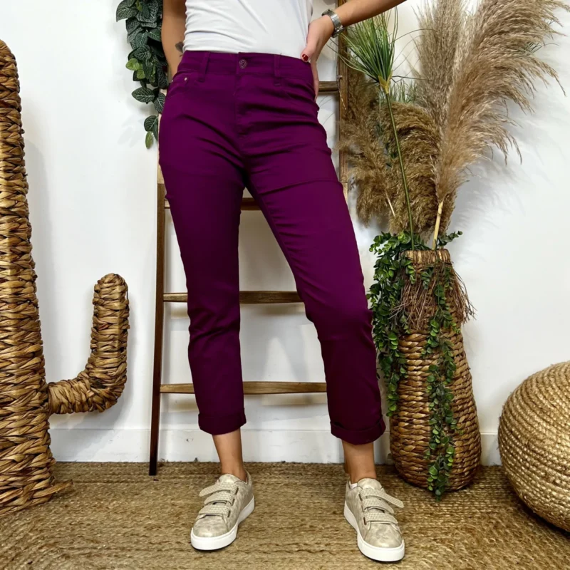 O120- Jean 7/8ème Voggo (T34-T44) - violet-aubergine - 44
