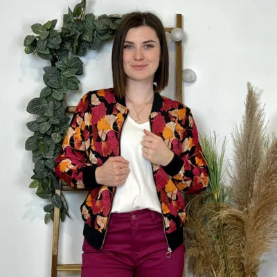 K830- Bomber imprimé Gingko (T36-T40) - fuchsia - 38