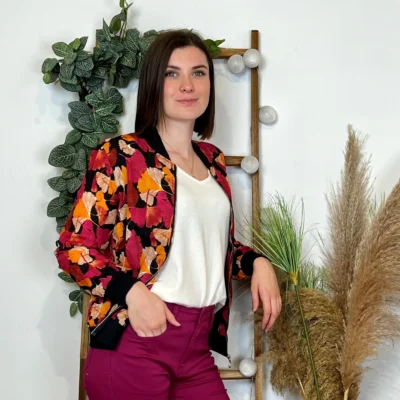 K830- Bomber imprimé Gingko (T36-T40) - fuchsia - 38