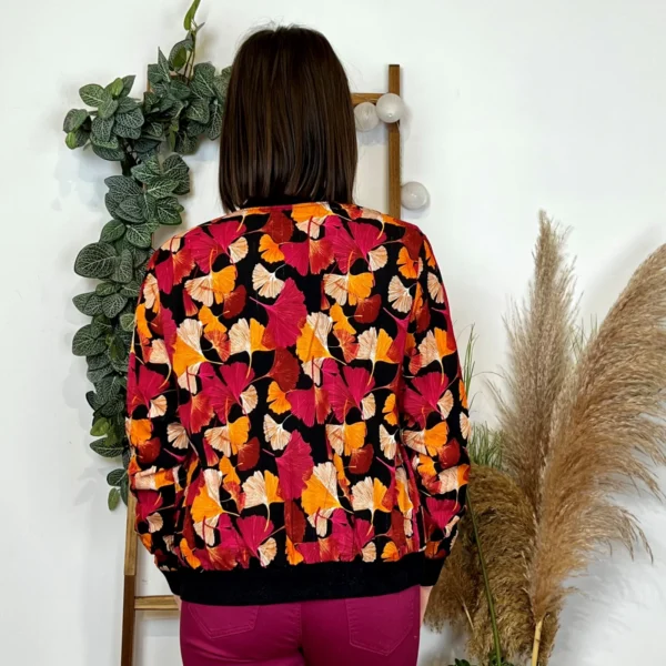 K830- Bomber imprimé Gingko (T36-T40) - fuchsia - 38