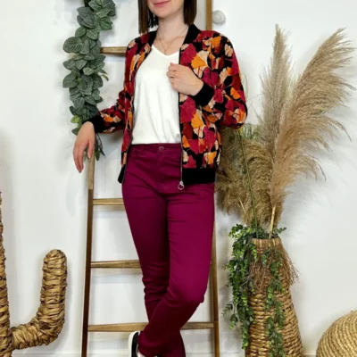 K830- Bomber imprimé Gingko (T36-T40) - fuchsia - 38