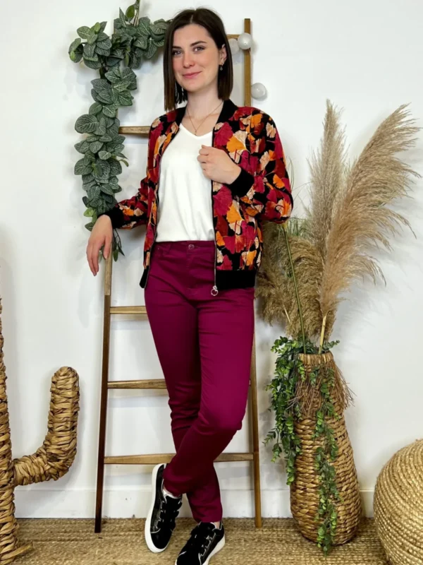 K830- Bomber imprimé Gingko (T36-T40) - fuchsia - 38