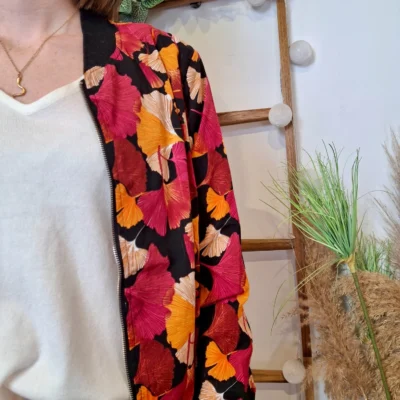 K830- Bomber imprimé Gingko (T36-T40) - fuchsia - 38