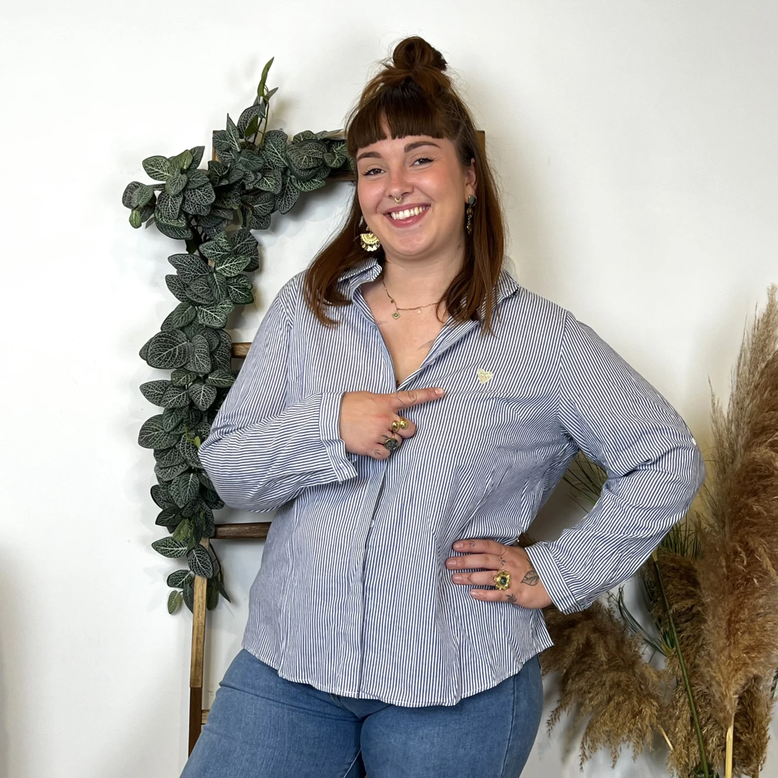 Chemise rayée cœur brodé (T40-T48)