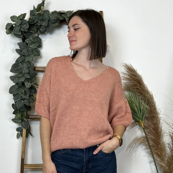 K804- Pull "Pilou Pilou" (Tu) 🇮🇹 - rose-poudre - taille-unique