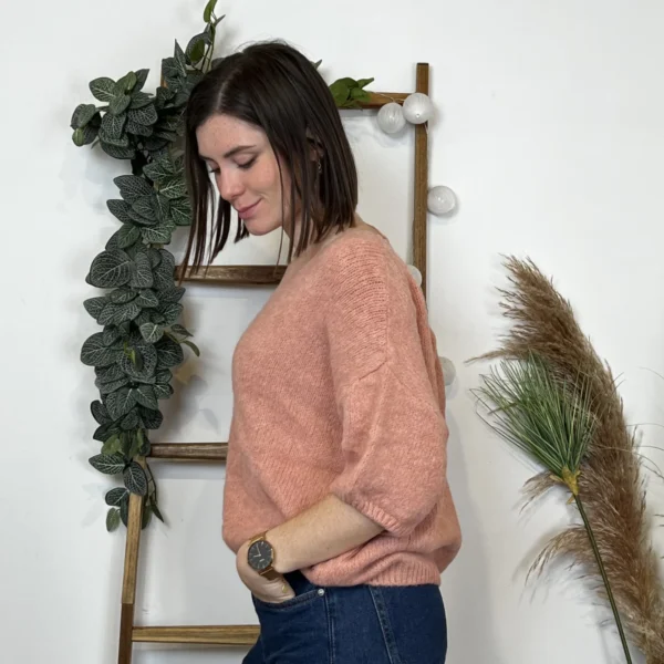 K804- Pull "Pilou Pilou" (Tu) 🇮🇹 - rose-poudre - taille-unique