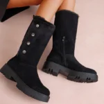 R466- Bottines fourrées daim - noir - 41