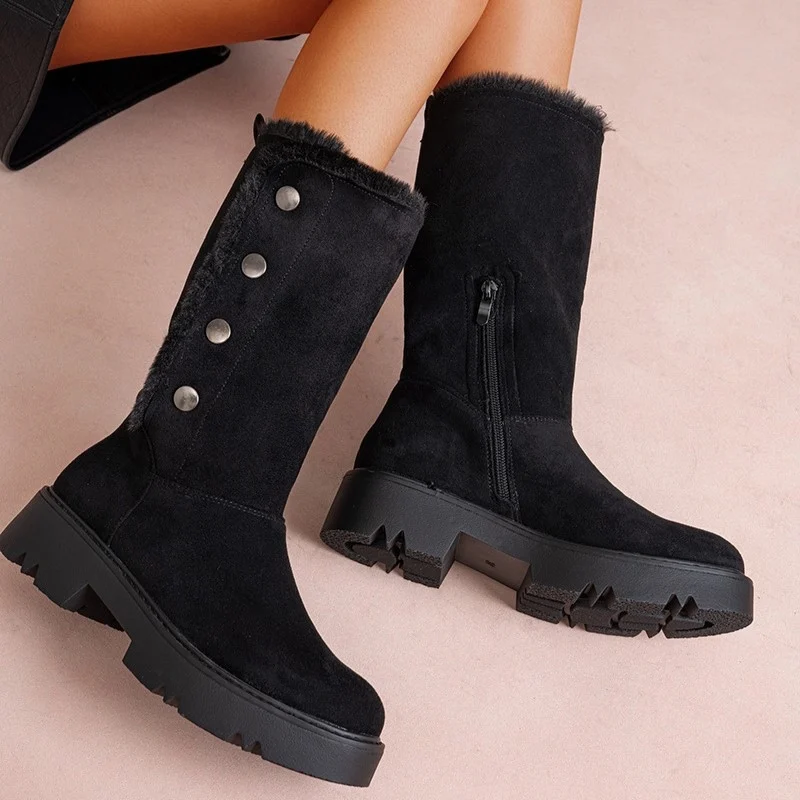 R466- Bottines fourrées daim - noir - 41