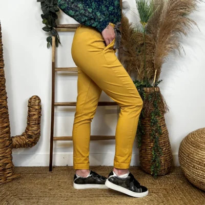 L805- Chino Ceinture Stretch (T36-T44) 🇮🇹 - moutarde - 44