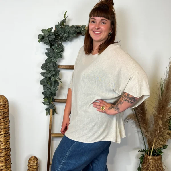 K861- Pull fin "Jolies Formes" - beige - taille-unique-grande-taille