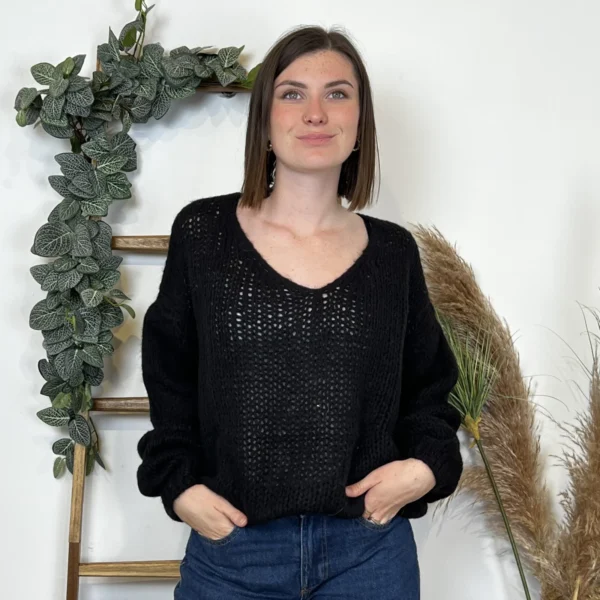 K781- Pull Grosse Maille (Tu) 🇮🇹 - noir - taille-unique