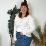 Pull col V laine et cachemire femme TRICOTONIC T44 - ecru - 48
