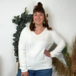 Pull col V laine et cachemire femme TRICOTONIC T44 - ecru - 48