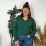 Pull col V laine et cachemire femme TRICOTONIC T44 - vert-sapin - 48