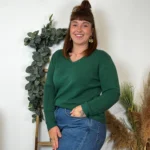 Pull col V laine et cachemire femme TRICOTONIC T44 - vert-sapin - 48