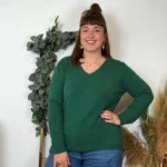Pull col V laine et cachemire femme TRICOTONIC T44 - vert-sapin - 48