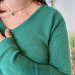 Pull col V laine et cachemire femme TRICOTONIC T44 - vert-sapin - 48