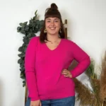 Pull col V laine et cachemire femme TRICOTONIC T44 - fuchsia - 48