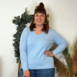 Pull col V laine et cachemire femme TRICOTONIC T44 - bleu-ciel - 48