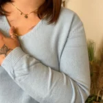 Pull col V laine et cachemire femme TRICOTONIC T44 - bleu-ciel - 48