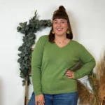 Pull col V laine et cachemire femme TRICOTONIC T44 - kaki - 48