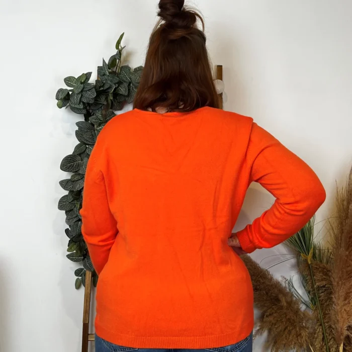 Pull col V laine et cachemire femme TRICOTONIC T44 - orange-vif - 48