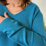 Pull col V laine et cachemire femme TRICOTONIC T44 - bleu-canard - 48