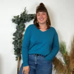 Pull col V laine et cachemire femme TRICOTONIC T44 - bleu-canard - 48