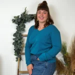 Pull col V laine et cachemire femme TRICOTONIC T44 - bleu-canard - 48