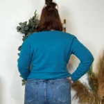 Pull col V laine et cachemire femme TRICOTONIC T44 - bleu-canard - 48