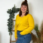 Pull col V laine et cachemire femme TRICOTONIC T44 - moutarde - 48