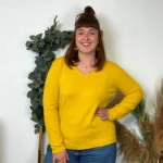 Pull col V laine et cachemire femme TRICOTONIC T44 - moutarde - 48