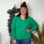 Pull col V laine et cachemire femme TRICOTONIC T44 - vert-bresil - 48