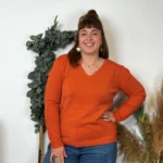 Pull col V laine et cachemire femme TRICOTONIC T44 - rouille - 48