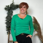 Pull col V laine et cachemire femme TRICOTONIC T40 - vert-bresil - 40