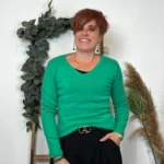 Pull col V laine et cachemire femme TRICOTONIC T40 - vert-bresil - 40