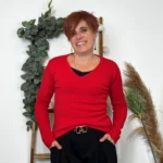 Pull col V laine et cachemire femme TRICOTONIC T40 - rouge - 40