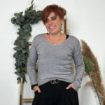Pull col V laine et cachemire femme TRICOTONIC T40 - gris - 40