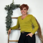 Pull col V laine et cachemire femme TRICOTONIC T40 - vert-anis - 40