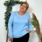 Pull col rond laine et cachemire femme TRICOTONIC T44 - bleu-ciel - 48