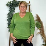 Pull col V laine et cachemire femme TRICOTONIC T44 - kaki - 48