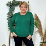 Pull col rond laine et cachemire femme TRICOTONIC T44 - vert-sapin - 48
